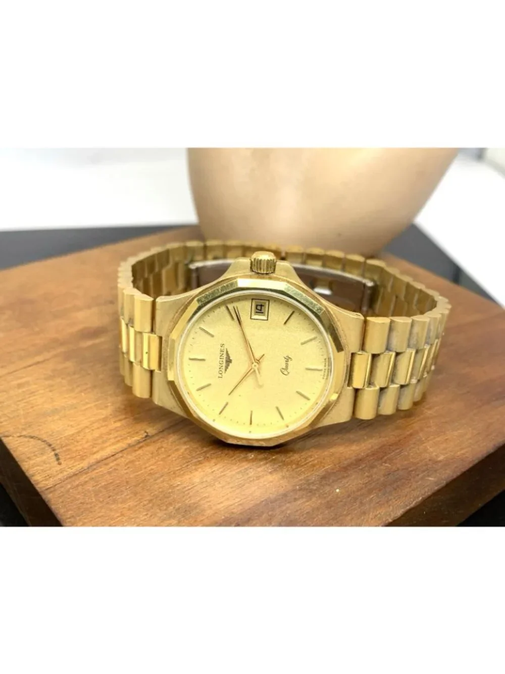 Longines Men's Watch Vintage Swiss Quartz Date Gold Stainless Steel 34mm
